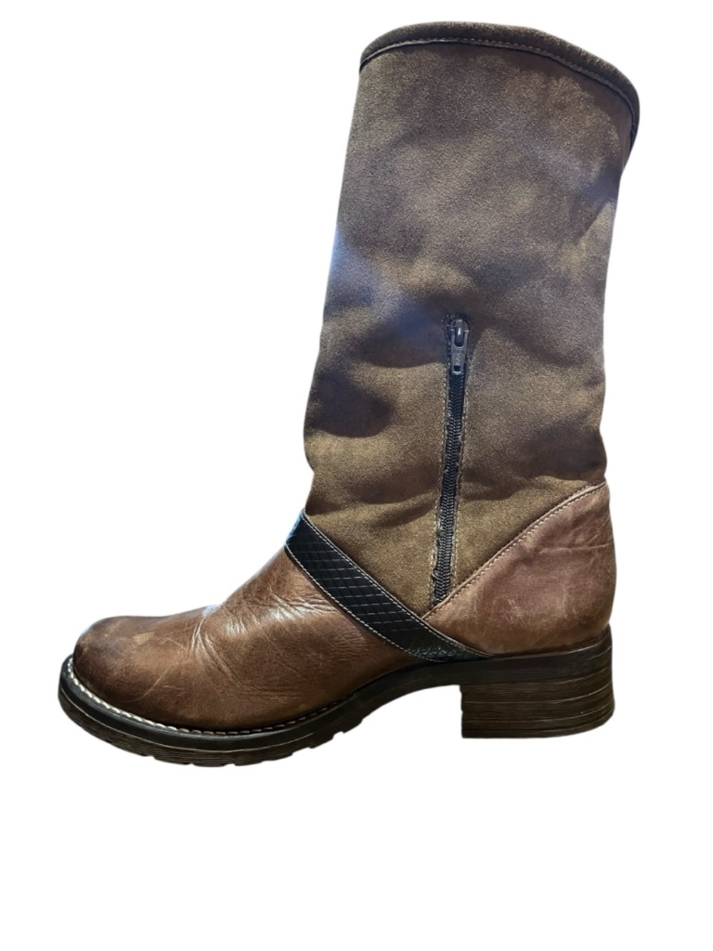 Dromedaris Brown Leather & Suede Mid-Calf Boots Buckle Strap Side Zip Comfort 42 - Picture 6 of 13